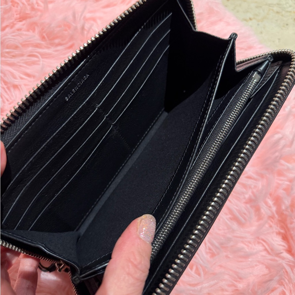 Balenciaga Paper Manny Zip Around Leather Wallet Large Black Envelope Snap NIP - Picture 13 of 16